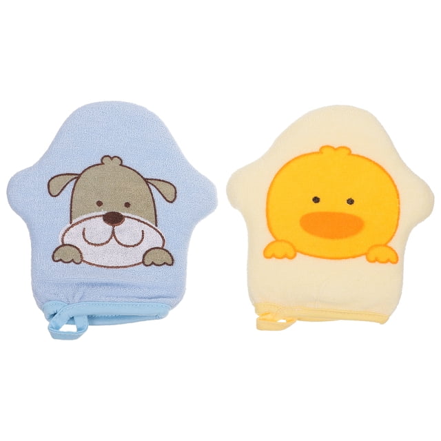 MOVTOTOP 2Pcs Printed Baby Bath Mitts Washcloths Scrubber Cartoon Towels Scrubbers