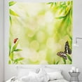 thumbnail image 1 of Plant Tapestry, Ladybug and a Butterfly Standing on a Bamboo Leaves Bokeh Background, Fabric Wall Hanging Decor for Bedroom Living Room Dorm, 5 Sizes, Pale Green Multicolor, by Ambesonne, 1 of 1