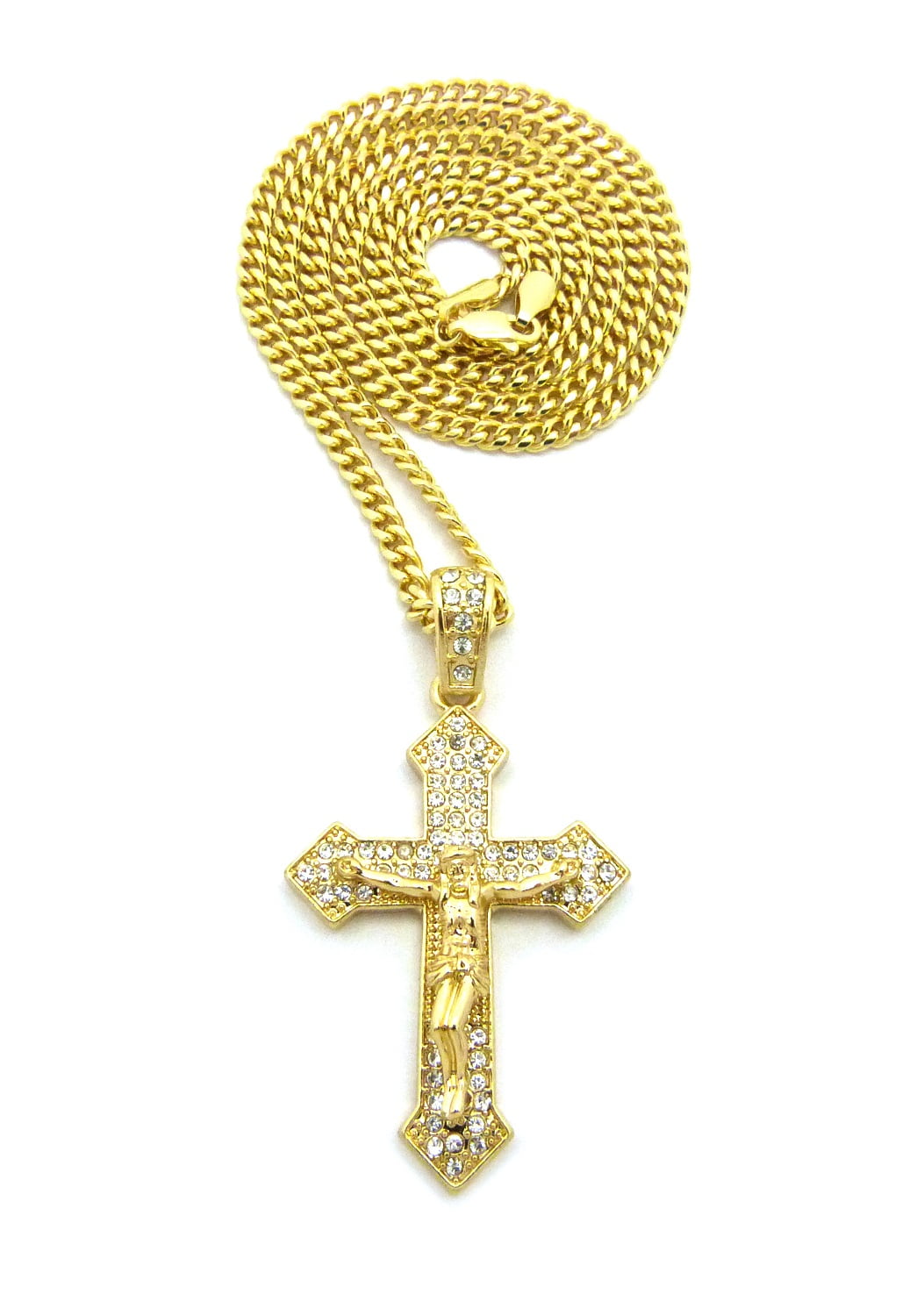 NYFASHION101 Stone Stud Full Face Ski Mask Goon Pendant with 12mm Iced Out Miami Cuban Chain Necklace