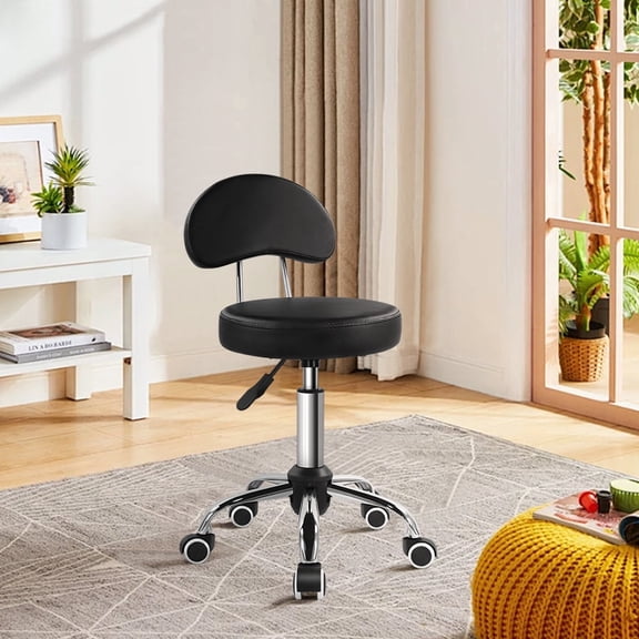KKTONER Mid-Back Height-Adjustable Office Chair with Casters, Black Leather Swivel Chair for Office/Home/Design Drafting