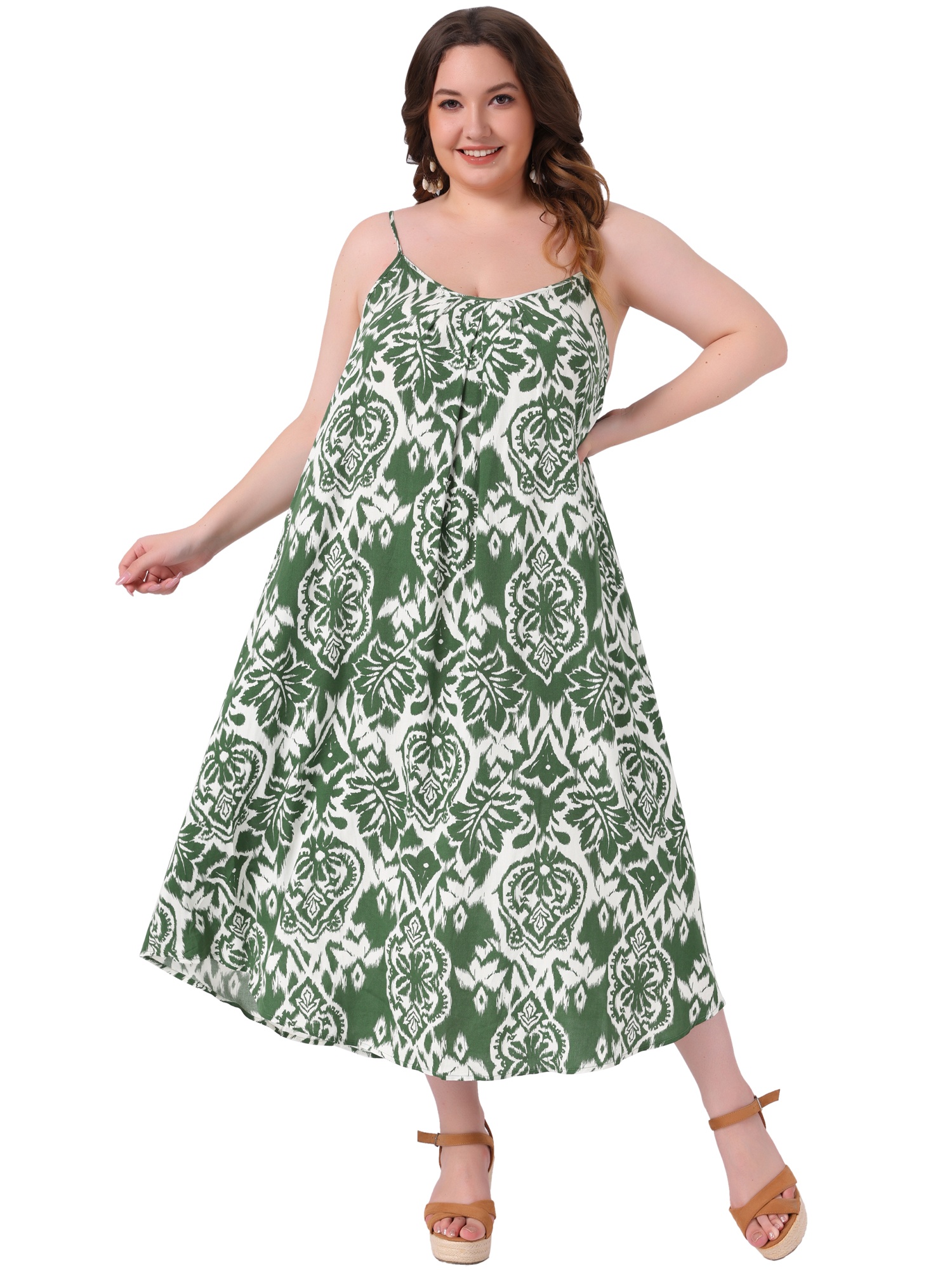 DARING DIVA Plus Women's Size Bohemian Spaghetti Straps Long Dress 3X Green