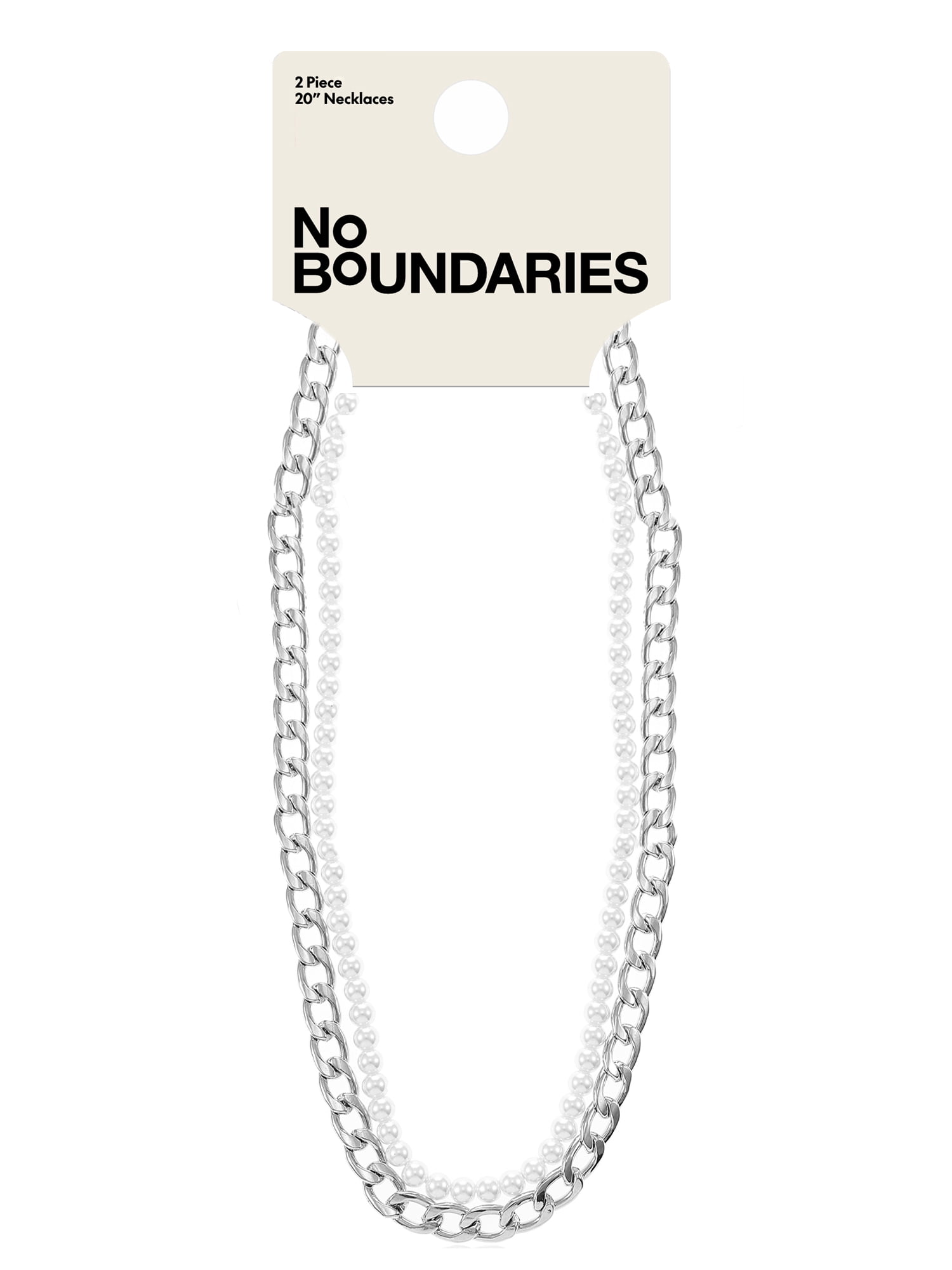 No Boundaries Men's Glass Pearl Necklace, White and Silver, 1 Pack
