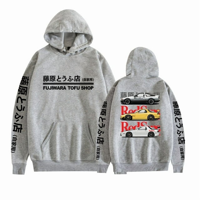 Initial D Automobile Culture Anime Merch Pocket Hoodie Printing Unisex,XS,Grey