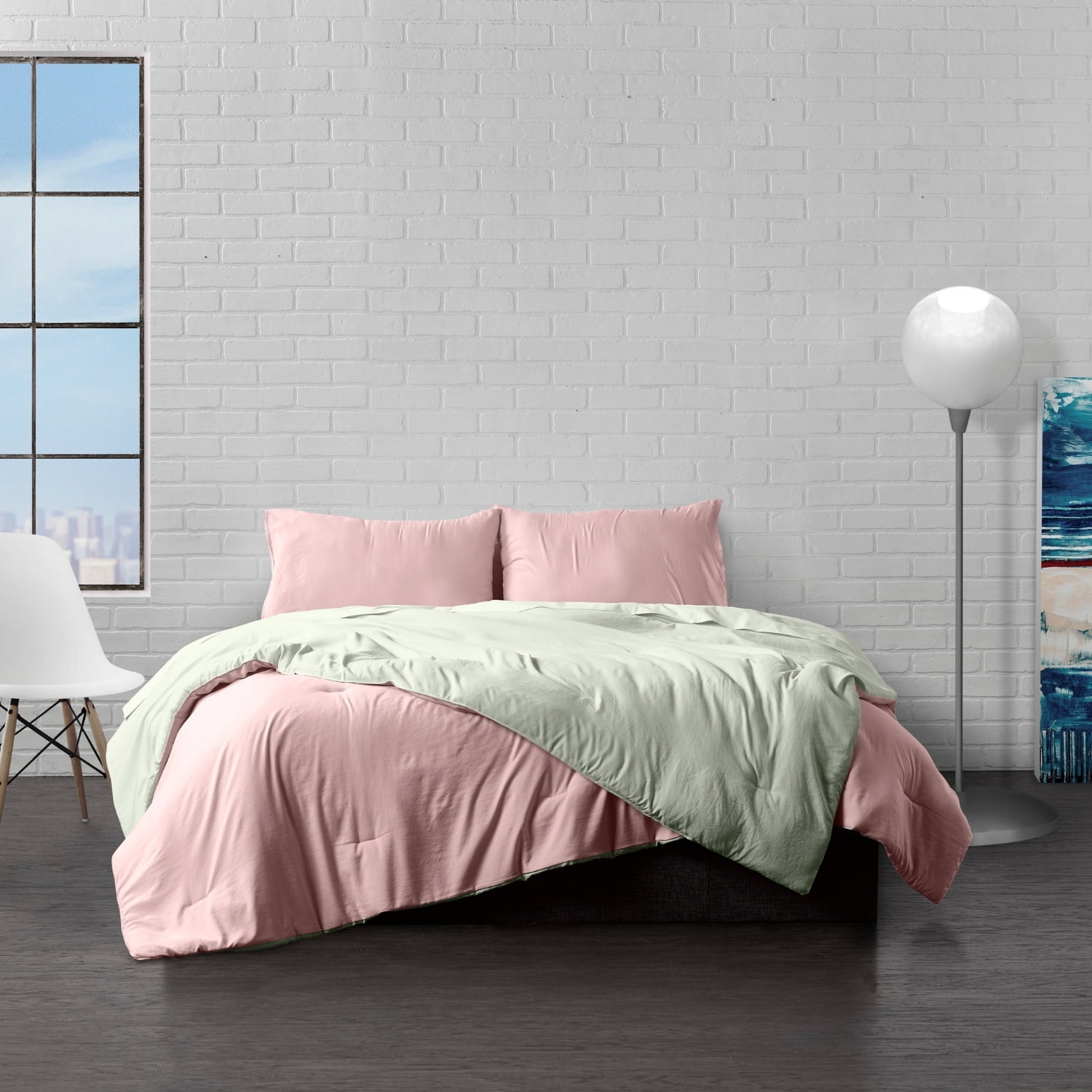 Reversible Brushed Microfiber Plush Down Alt Comforter Set
