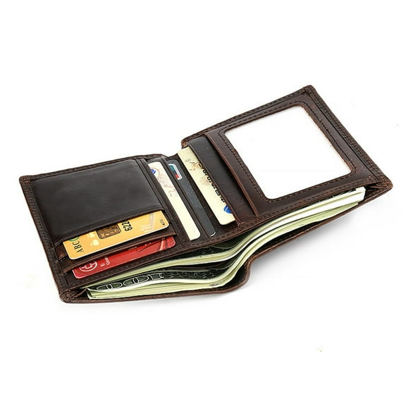 Genuine Leather Card Case Holder Brown, Snap Close for Business, Credit Cards and ID, Compact Secure Organization
