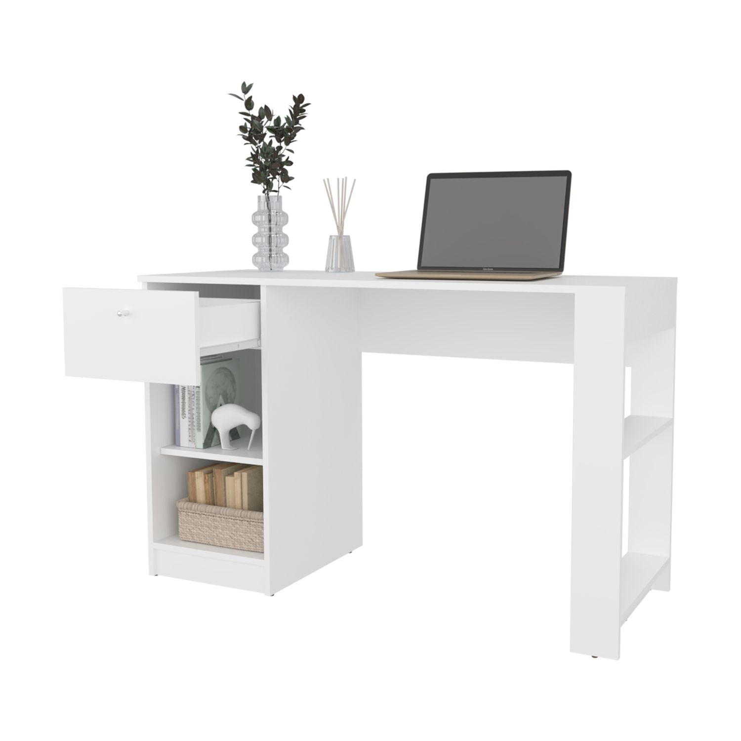 Computer Desk with Drawer and Two Open Shelves, 47.3 in Wide Rectangular Workstation for Home Office and Study, Assembly Required