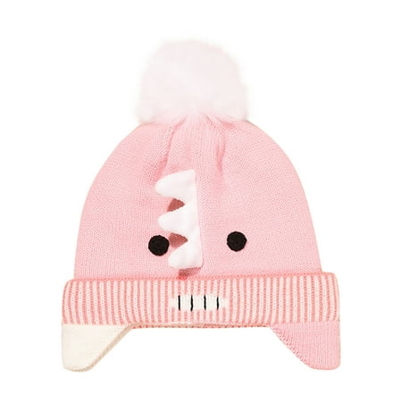 

YWDJ Fall Winter Boys Girls Pattern Knitted Windproof Warmth Ear Protection Kids Hat Pink M