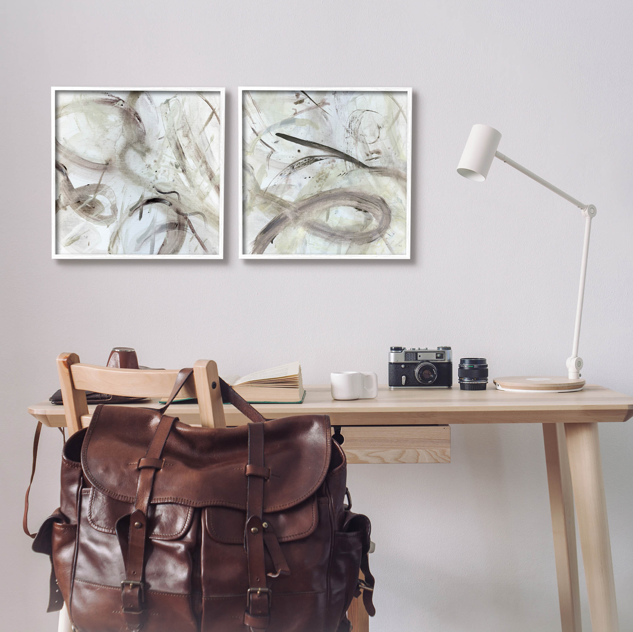 Stupell Industries Modern Neutral Tones Abstract Painting White Framed Art Print Wall Art, Set of 2, Design by Susan Jill