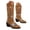 Brown, variant on Women Floral Embroidered Cowboy Boots Mid Calf Pull on Almond Toe Boot Low Block Heel Boots Western Boots for Festival Size 6.5-9.5