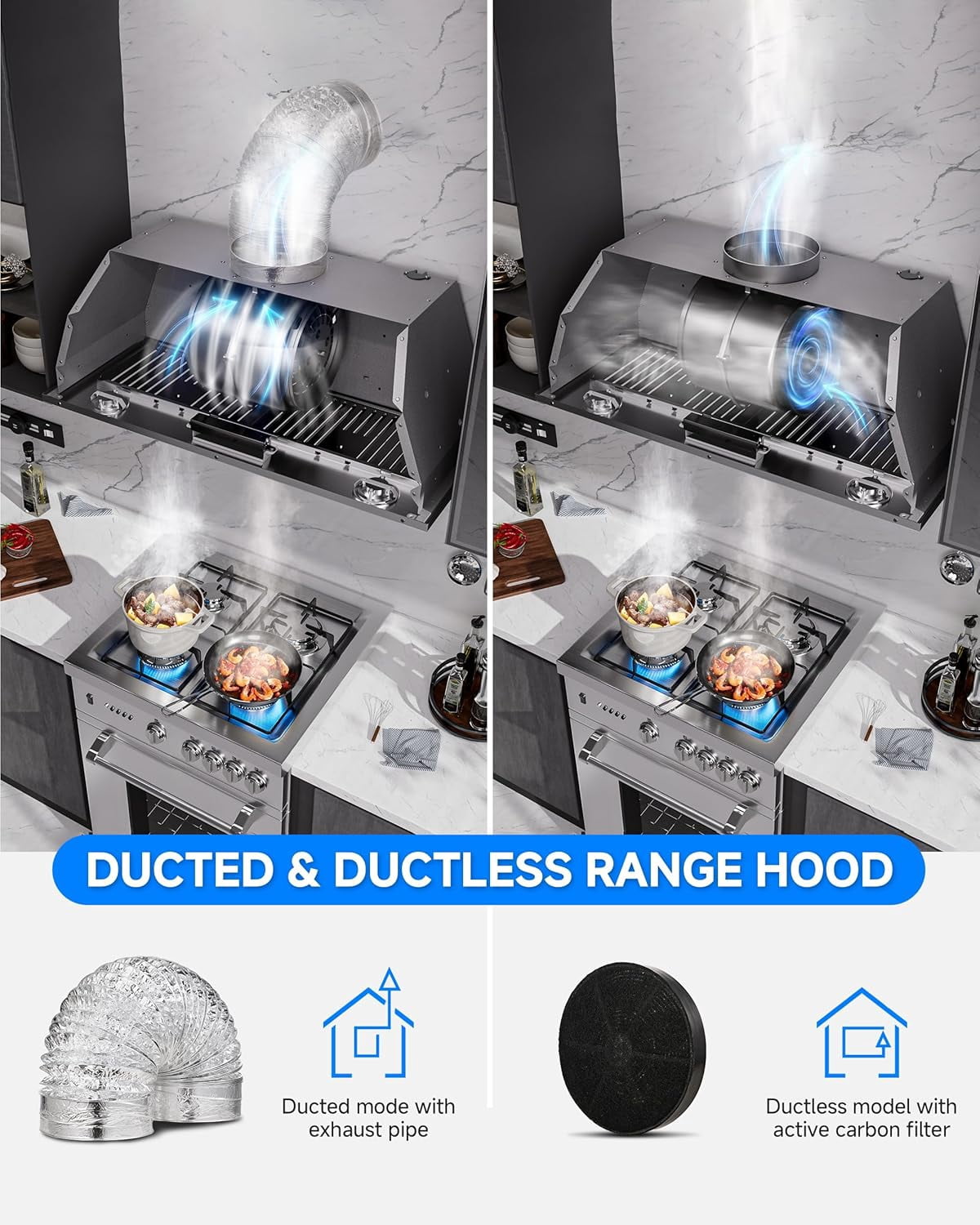 Aobosi 30" Range Hood, 900 CFM Under Cabinet Vent Hood, Stainless Steel Exhaust Fan with Gesture & Remote Control, Time Setting, LED Lights
