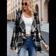 thumbnail image 5 of Chaqueta de Solapa A Cuadros con Abertura Frontal para Mujer, Camisas de Larga para Mujer, Chaquetas Ligeras Informales para Otoño. Gris L, 5 of 9