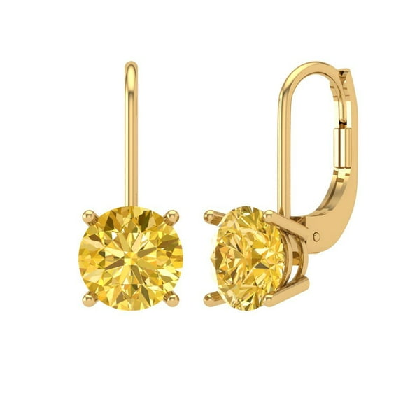 Clara Pucci 4 ct Brilliant Round Cut Drop Dangle VVS1 Genuine Conflict free Yellow Zircon Solid 18K Yellow Gold Designer Everyday Earrings Lever Back
