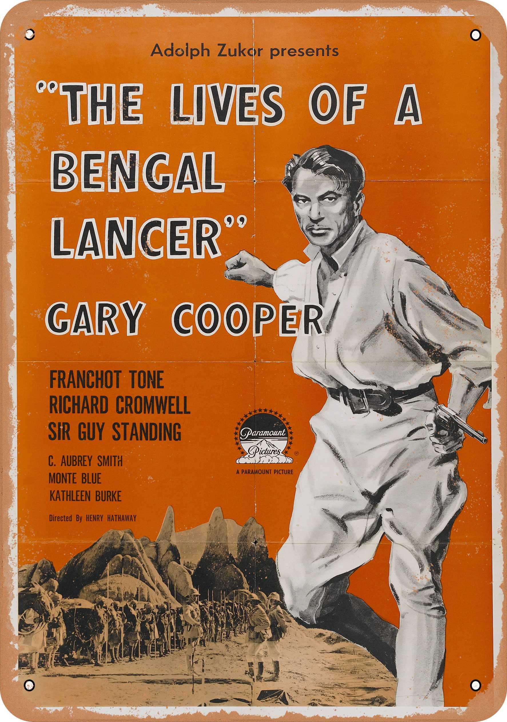 9-x-12-metal-sign-lives-of-a-bengal-lancer-1935-vintage-rusty