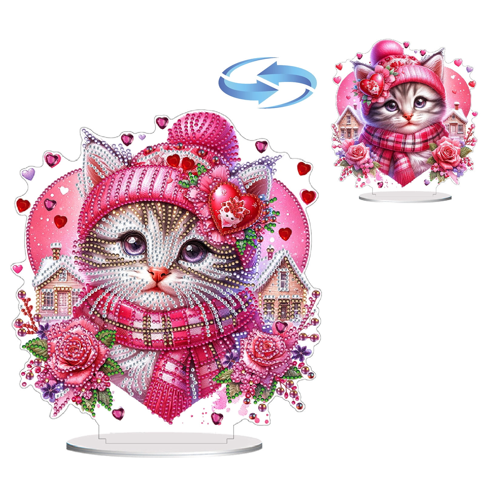 Flopesn Romantic Animal DIY Diamond Art Painting Decorative Ornament, Valentine's Day Gift Creative Design Pet Home Decor (Double-Sided Pattern, Single-Sided Diamonds)-2PCS-B