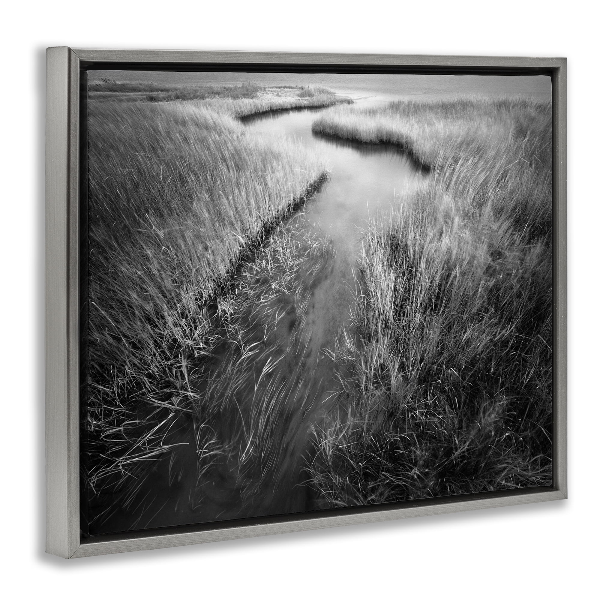 Stupell Industries Meandering Estuary View Landscape Photography Gray Floater Framed Art Print Wall Art, 21 x 17