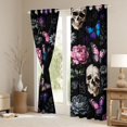thumbnail image 3 of Homewish Hippie Skeleton Skull Black Out Curtains, Mystic Blue Butterfly Curtains Pack of 2 (42x63 Each), Bohemian Western Floral Bedroom Curtains, Living Room Curtains Decor, 3 of 6