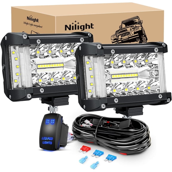 Nilight Side Shooter LED Light Bar 2PCS 4.3 Inch Triple Row Spot Flood Combo Lights Work Lighting with 5Pin Rocker Switch Wiring Harness Kit for Off Road Light on Truck SUV ATV UTV
