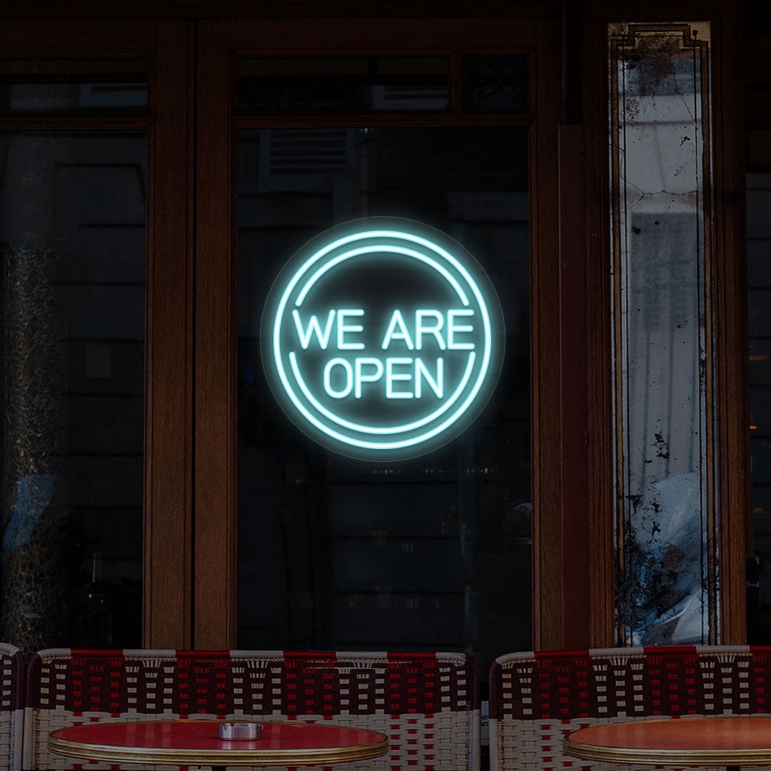 We Are Open Sign in Circle (Purple, 18"(W)x18"(H))