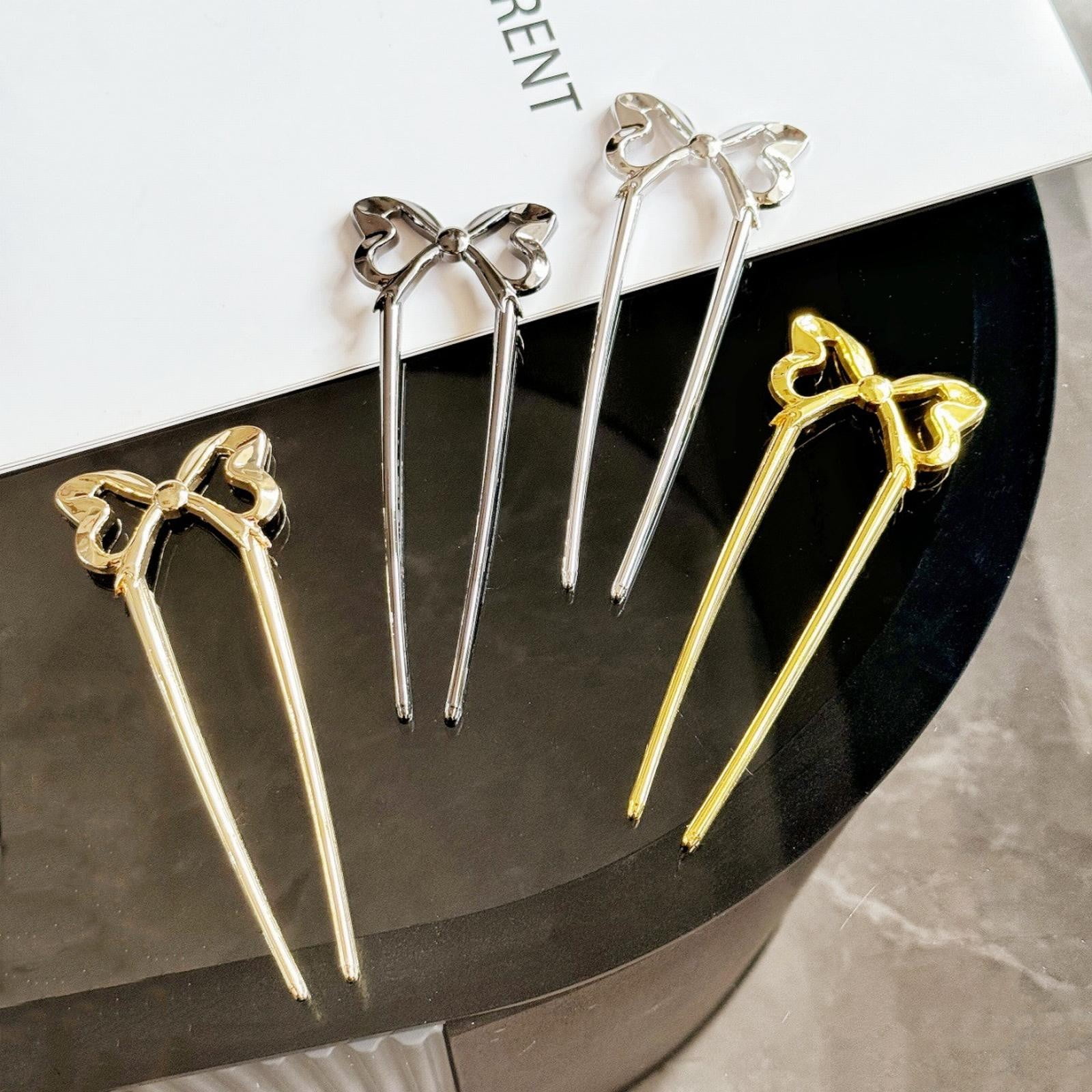 2er Set Französische Haarnadeln Mit Schleifen-Design - Gold & Schwarz, U-förmig Für Elegante Frisuren