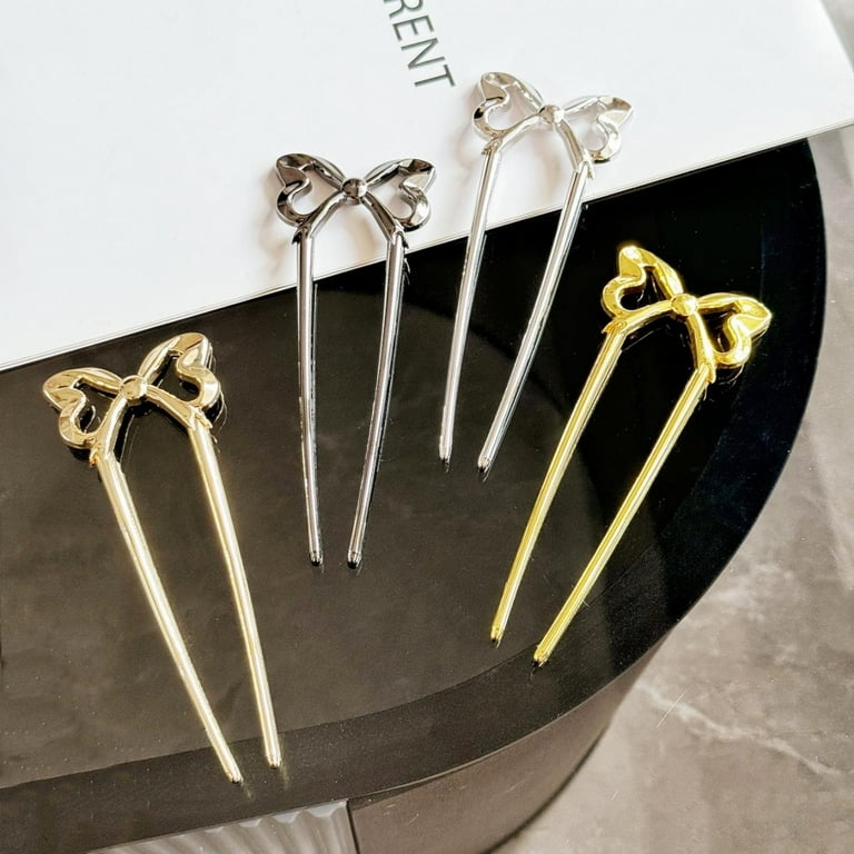 French Bow Hair Pins for Women Vintage U Shaped Black Silver  display picture 2