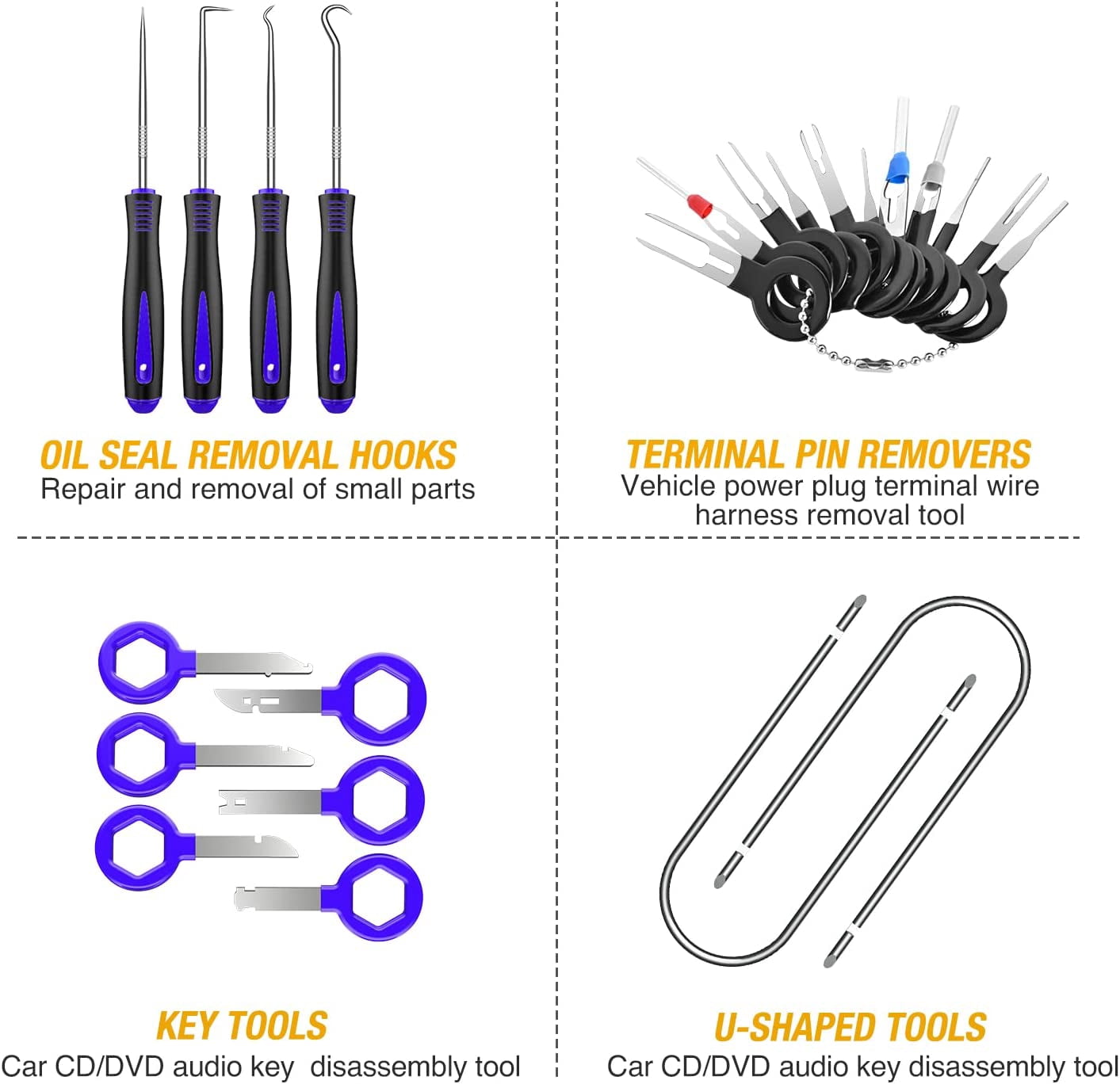 GOOACC 102Pcs Nylon Trim Removal Tool, Auto Push Pin Nylon Bumper Retainer Clip Set Fastener Terminal Remover Tool Round Handle Crowbar Pry Kit Car/Radio Panel