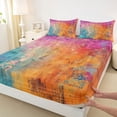 thumbnail image 3 of Feelyou Modern Fashion Art Bed Sheets for Adult, Orange Blue Watercolor King Sheets, Oil Printing Sheet Set, Ultra Soft Bedroom Decor, 4 Pieces, 3 of 7