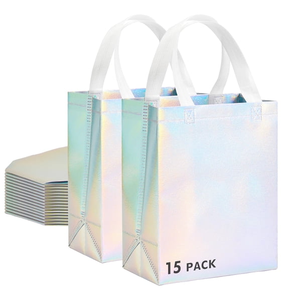 Bolsas de regalo RACETOP iridiscentes brillantes, medianas, 8 x 4 x 10 pulgadas, 15 unidades