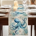 thumbnail image 3 of Teal Octopus Coastal Burlap Cotton Table Runner 13x60 Inches Long, Vintage Summer Beach Nautical Farmhouse Table Runners, Outdoor Dining Tablecloths Decor for Baby Shower/Party/Wedding, 3 of 8