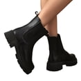 thumbnail image 5 of Dweltoz Women's Chelsea Heeled Ankle Boots Shoes Fall Fashion Slip On Round Toe Low Heel Booties Casual Daily Elastic Side Panels Shoes,Black 6, 5 of 8