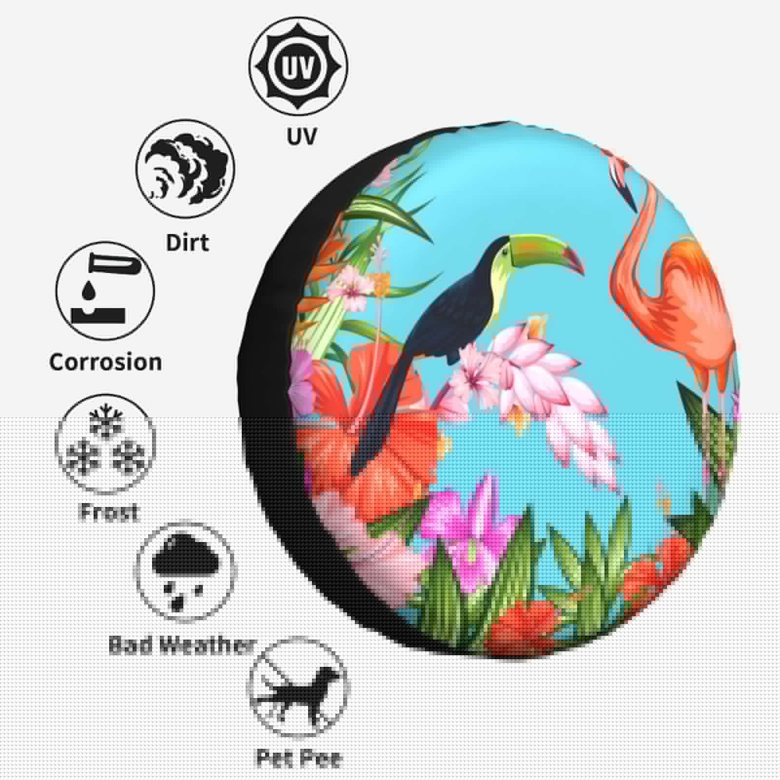 thumbnail image 6 of Kll Tropical Jungle Flamingo Tire Cover,Universal Wheel Tire Cover For Trailer, Rv, Suv, Truck,Camper And Many Vehicle,(17 Inch), 6 of 7