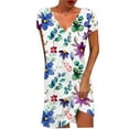 thumbnail image 1 of Robe à Manches Courtes pour Femmes Mode Décontractée Col en V Imprimé Ample Élastique Robe Courte Robe Décontractée pour Femmes, 1 of 5