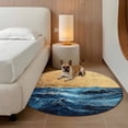 thumbnail image 2 of Round Rugs 4Ft, Navy Blue Round Area Rug Washable Indoor Throw Carpet, Modern Abstract Golden Oil Painting Soft Non Slip Circle Rug for Kitchen Nursery Room Home Decor Aesthetic, 2 of 8