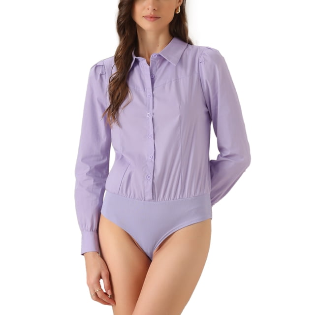 Camiseta Leotardo INSPIRE CHIC para Mujer, con cuello, casual de negocios, con botones, de manga larga, body top XS púrpura