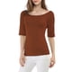 thumbnail image 1 of INSPIRE CHIC Camisetas de Cuello Barco para Mujeres de Manga Corta Ajustadas Suaves T-Shirt L Marrón, 1 of 8
