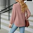 thumbnail image 6 of WREESH Womens Fashion Dressy Tops Solid Color Jacquards V-Neck Lace Long Sleeve Loose T-Shirt Pullover Hot Pink, 6 of 7