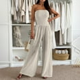 thumbnail image 2 of GILIGEGE Women's Jumpsuits Tropical Strapless Jersey Jumpsuit Wide Leg Overall Sleeveless Outfit Casual Beach Overalls for Women Loose Fit Summer Double Layer Cotton One Neck Pocket Waist Jumpsuit, 2 of 5