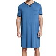 thumbnail image 4 of Chemise de Nuit Longue à Col en V pour Hommes, Couleur Unie Manches Courtes Ourlet Fendu, 4 of 7