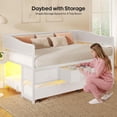 thumbnail image 6 of Twin Daybed with Trundle,Metal Sofa Bed Frame with LED Lights & Storage Drawers for Living Room Bedroom,White, 6 of 7
