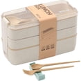 thumbnail image 1 of Kidsjoy Beige Stackable Bento Lunch Box, 3-Compartment Wheat Straw Container with Cutlery for Kids, 1-Pack | Food Storage & on-the-Go Container, 1 of 4