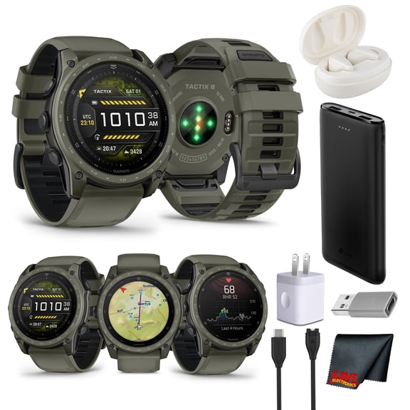 Garmin tactix 8 Tactical Smartwatch 51 mm AMOLED Touchscreen, Titanium Sapphire Cerakote Olive Drab Applied Ballistics Ultralight Multiband GPS LED Flashlight Dive Rated