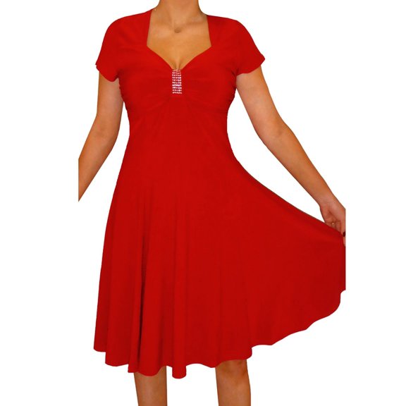 Funfash Women's Plus Size Red Empire Waist with Rhinestones Cocktail Dress - XXL