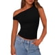 thumbnail image 1 of Top sin mangas PRETTYGARDEN para mujer con escote asimétrico negro, 1 of 8