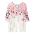thumbnail image 7 of LEKWK Womens Dressy Tops Regular Fit Keyhole Neck 3/4 Sleeve Tops Regular Fit Elegant Flower Print Blouses & Button-Down Shirts Contrast Color Design Business Casual Outfits, 7 of 7