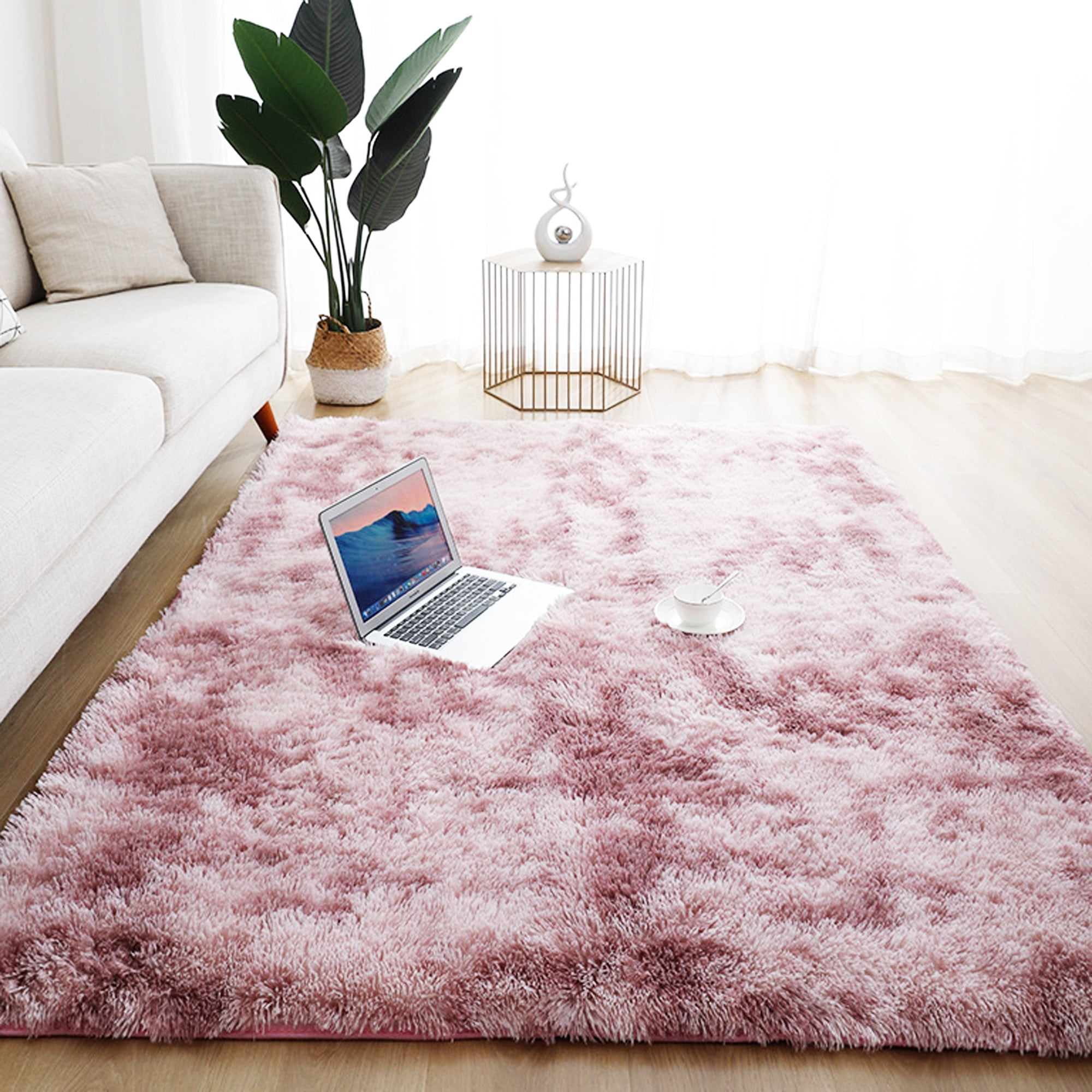 Soft Fluffy Thick Plain Kids Shaggy Rugs Baby Pink Shaggy Rug For Living Room UK 