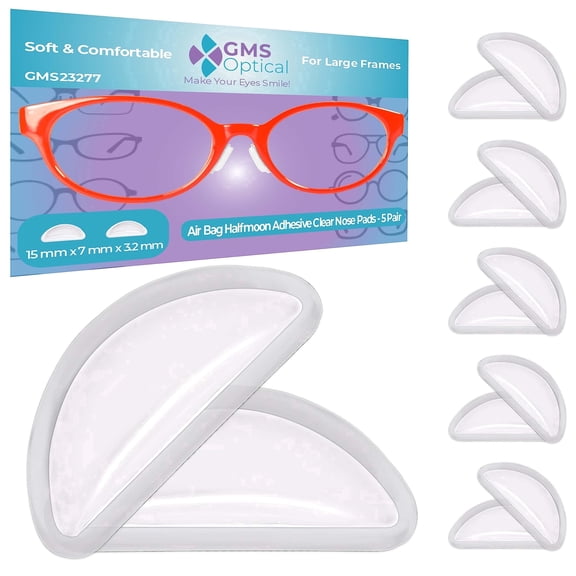 Adhesive Nose Pads 15mm Air Bag Halfmoon, 5 Pairs, Clear Silicone Nose Pads for Glasses