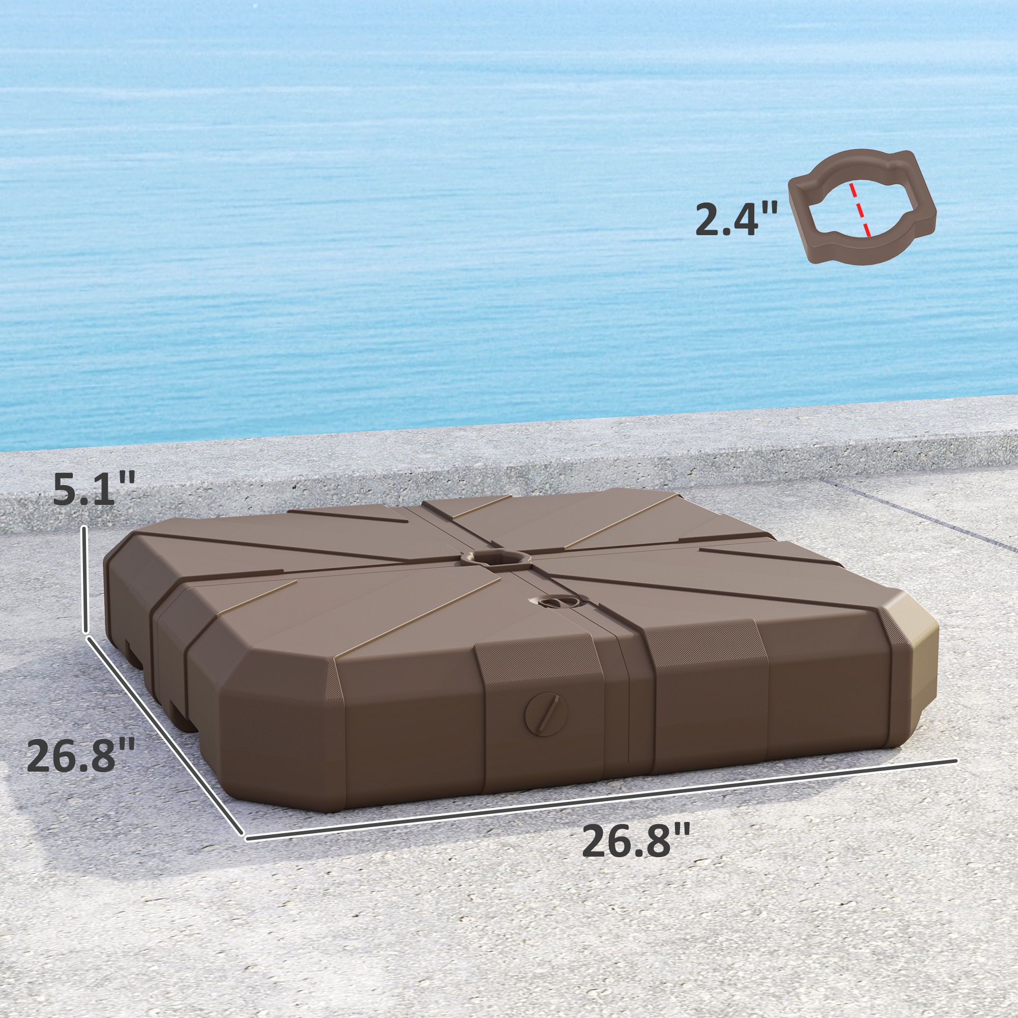 Homiyad Square Patio Umbrella Base, Cantilever Offset Umbrella Base Heavy Duty Outdoor Umbrella Stand Base, Filled Up to 143lbs with Stand or 130lbs with Water for Garden Poolside, Brown