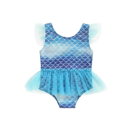 

Frobukio Toddlers Baby Girls Swimsuit Fish Scale Pattern Mesh Splicing Sleeveless Swimwear Beachwear Clothes Blue 2-3 Years