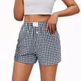 thumbnail image 2 of Wowcloth Fashion Women's Summer Elastic Waist Plaid Shorts with Pockets & Buttons, Comfortable Casual Solid-Like Cotton-Linen Pants, 2 of 7