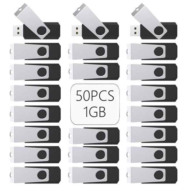 USB Flash Drive 50PCS 1GB USB 2.0 Flash Drive Memory Stick USB Drive Thumb Drives Bulk Pack Swivel Memory Stick Thumb Drives Pen Drive (1G, 50 Pack, Black)