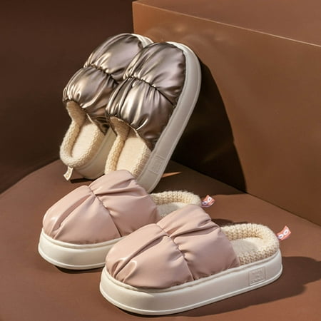 

Gubotare Men Slippers Fuzzy House Slippers for Men Cross Band Fluffy Bedroom Slippers with Arch Support Coffee 9.5